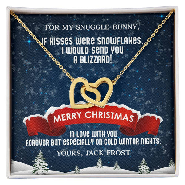Romantic Christmas Wife Necklace, Interlocking Hearts Necklace for Wife, Winter Anniversary Necklace, CZ Crystal Heart Pendan