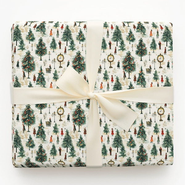 Vintage Street Scene Holiday Gift Wrap, Victorian Christmas Village Wrapping Paper, Nostalgic Xmas Wrapping Paper, Elegant Gi