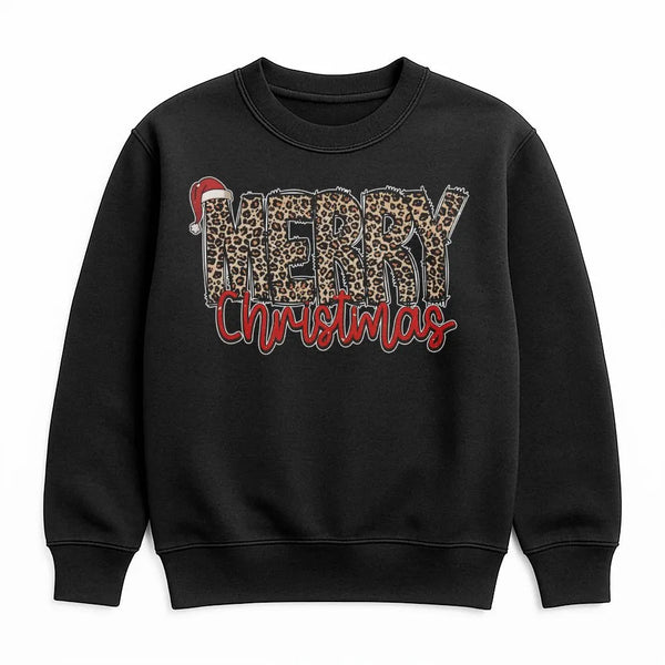 Santa Hat Holiday Sweatshirt, Merry Christmas Leopard Print Sweatshirt, Retro Xmas Leopard Crewneck, Festive Winter Pullover 