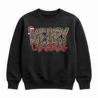 Santa Hat Holiday Sweatshirt, Merry Christmas Leopard Print Sweatshirt, Retro Xmas Leopard Crewneck, Festive Winter Pullover Present