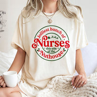 Humorous Christmas Nursing Graphic Tee, Jolliest Bunch of Nurses T-Shirt, RN LPN Holiday Healthcare Shirt, Medical Student Xmas Present