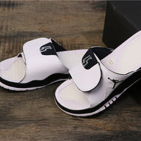 Slides, White Black Colorway, Embroidered Detail, Slip On Design, Casual Gift for Shoe Lovers