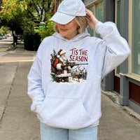 Humorous Deer Rifle Graphic Sweatshirt, Tis the Season Santa Hunting Hoodie, Retro Hunting Christmas Hooded Sweater, Hunter Graphic Xmas Hoodie
