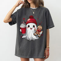 Gingerbread Man Holiday Tee, Adorable Christmas Ghost T-Shirt, Spooky Xmas Graphic Shirt, Retro Winter Holiday T-Shirt, Festive Present for Women