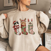 Adorable Kittens Holiday Stocking Sweater, Christmas Cat Sweatshirt, Festive Xmas Crewneck, Cat Lover Graphic Pullover, Holiday Present