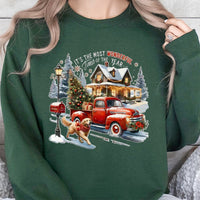 Vintage Red Truck Holiday Sweater, Christmas Golden Retriever Sweatshirt, Retro Dog Lover Crewneck, Winter Xmas Dog Pullover, Dog Mom Present