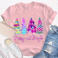 Colorful Tie-Dye Holiday T-Shirt, Merry and Bright Christmas Tree Shirt, Retro Christmas Graphic Tee, Festive Holiday Season Shirt
