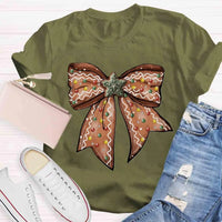 Adorable Holiday Gingerbread Tee, Christmas Gingerbread Bow T-Shirt, Retro Christmas Graphic Shirt, Festive Xmas Tee, Holiday Present for Women