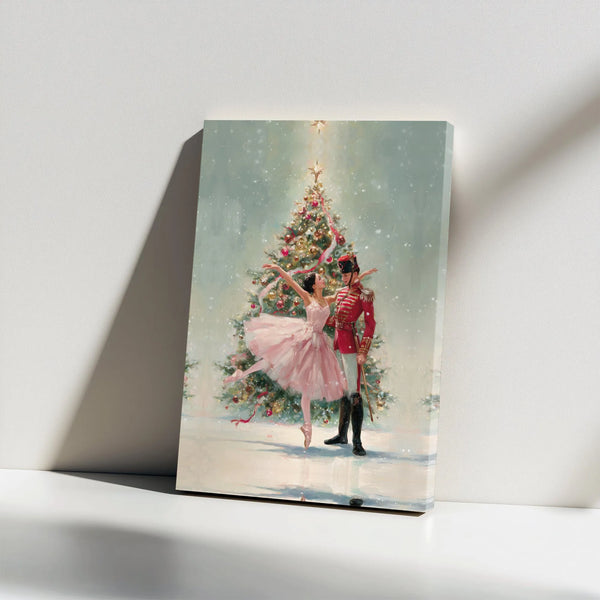 Ballerina and Soldier Tree Canvas Print, Nutcracker Ballet Canvas Art, Christmas Nutcracker Canvas Wall Art, Holiday Dance Ca