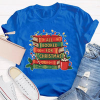 Comfy Bookworm Holiday Reading Shirt, All Booked for Christmas T-Shirt, Bookish Christmas Tree Graphic Tee, Book Lover Christmas T-Shirt