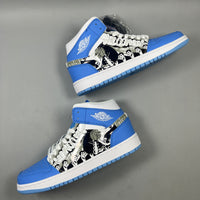 High Top Sneakers, Blue White Black Colorway, Lace Up Design, Casual Gift for Sneaker Fans