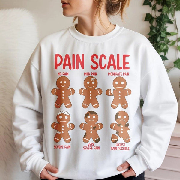 Humorous Nursing Christmas Sweater, Pain Scale Gingerbread Sweatshirt, Medical Holiday Crewneck, Doctor RN Student Winter Gra
