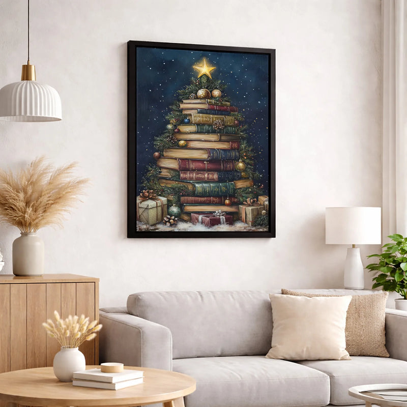 Vintage Library Holiday Wall Art, Book Christmas Tree Canvas Print, Bookish Christmas Tree Canvas, Reading Decor, Book Lover Xmas Present