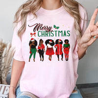 African American Sisters Santa Tee, Merry Christmas Black Queen T-Shirt, Melanin Magic Holiday Shirt, Black Girl Xmas Present Tee