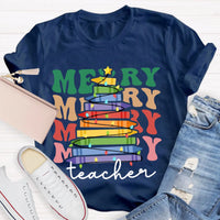 Holiday Classroom Graphic Shirt, Crayon Christmas Tree Teacher T-Shirt, Adorable Festive Xmas Tee, Present for Teachers