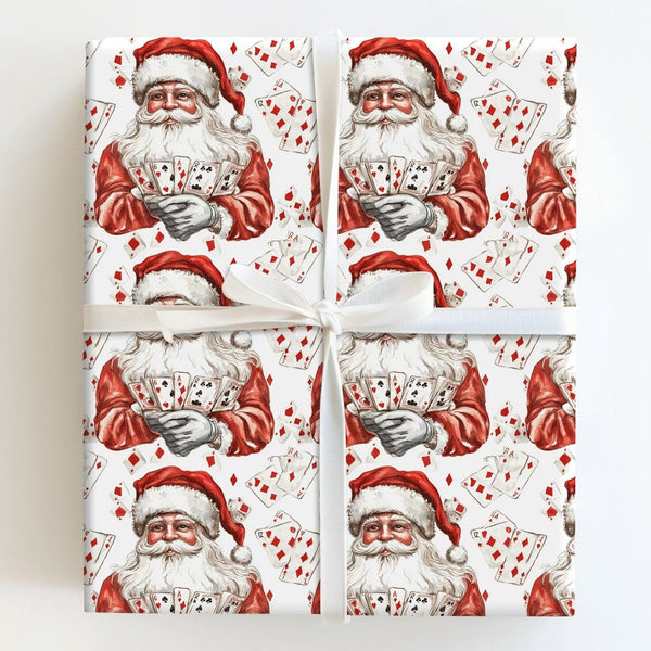 Vintage Christmas Poker Gift Wrap, Santa Playing Poker Wrapping Paper, Humorous Gambler Wrapping Paper, Casino Card Player Ho
