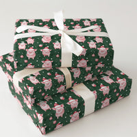 Santa Hat Pig Holiday Gift Wrap, Adorable Christmas Pigs Wrapping Paper, Humorous Animal Christmas Wrapping Paper, Winter Present Gift Wrap