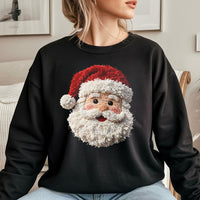 Faux Yarn Santa Sweatshirt, Punch Needle Santa Sweatshirt, Retro Vintage Christmas Sweatshirt, Comfy Holiday Crewneck, Winter Santa Present
