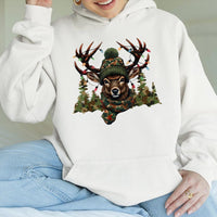 Camo Deer Winter Graphic Sweatshirt, Christmas Deer Hunting Hoodie, Festive Hunter Deer Hoodie, Camouflage Holiday Hoodie, Outdoors Present
