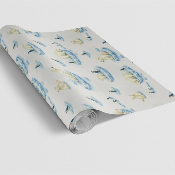 Winter Animals Holiday Gift Wrap, Polar Bear Penguin Wrapping Paper, Festive Christmas Present Paper, Adorable Arctic Animal 