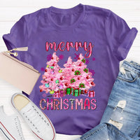 Festive Holiday Graphic T-Shirt, Pink Tree Christmas Teacher Shirt, Adorable Teacher Christmas Tee, Winter School Vacation Teacher Present