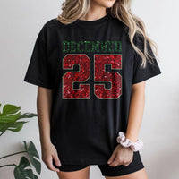 Retro Glitter Number Holiday Graphic Tee, December 25 Christmas T-Shirt, Adorable Festive Xmas Party Shirt, Womens Christmas Holiday Graphic Tee