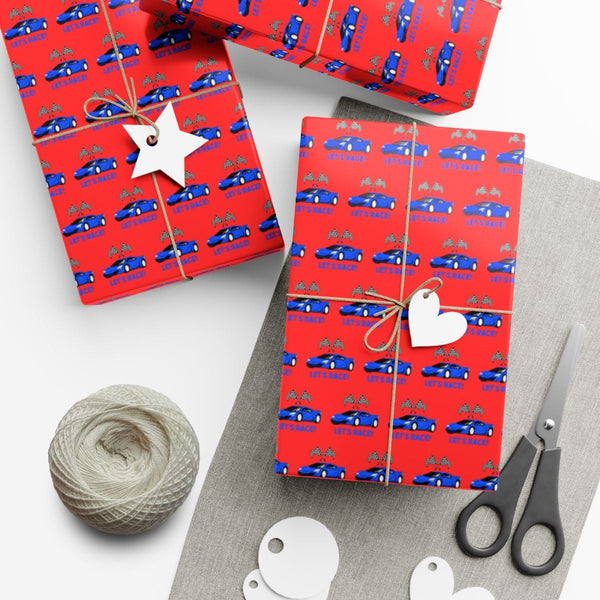 Blue Car with Tree Gift Wrap, Christmas Car Wrapping Paper, Vintage Holiday Car Wrapping Paper, Winter Present Wrap, Car Love