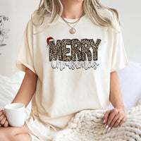 Leopard Print Holiday T-Shirt, Merry Christmas T-Shirt, Festive Xmas Graphic T-Shirt, Adorable Winter Vacation Tee, Seasonal Holiday Present