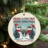 Snowman Coffee Toast Recovery Ornament, First Sober Christmas Ornament, Ceramic Sobriety Keepsake Ornament, Clean and Sober Holiday Present