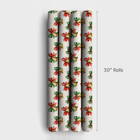 Jingle Bells Holiday Gift Wrap, Watercolor Christmas Bells Wrapping Paper, Festive Red Bow Wrapping Paper, Vintage Xmas Gift Wrapping Paper