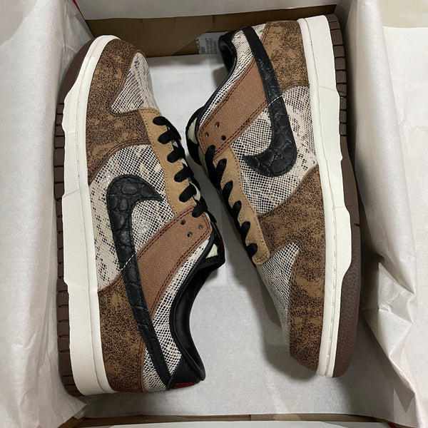 Low Top Sneakers, White Brown Colorway, Snake Pattern, Lace Up Design, Casual Gift for Sneaker Fans