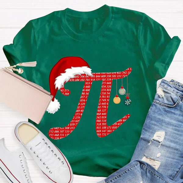 Humorous Math Holiday Graphic Tee, Pi Symbol Santa Hat Christmas T-Shirt, Festive STEM Christmas Shirt, Math Teacher Student 