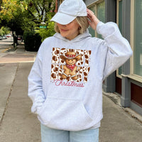 Retro Gingerbread Cowprint Hoodie, Howdy Christmas Hoodie, Western Holiday Pullover Sweatshirt, Comfy Christmas Hoodie, Winter Cowgirl Present
