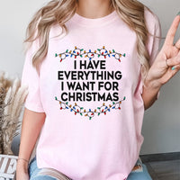 Humorous Holiday Lights Graphic Tee, I Have Everything I Want for Christmas T-Shirt, Festive Xmas Quote Shirt, Couples Christmas T-Shirt Present