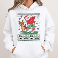 Humorous Golfer Holiday Sweatshirt, Santa Golf Ugly Christmas Hoodie, Reindeer Golf Hooded Pullover, Retro Xmas Sports Hoodie, Golfer Present