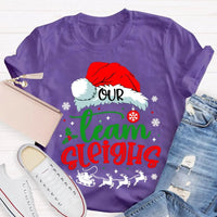 Humorous Holiday Coworker T-Shirt, Our Team Sleighs Christmas Shirt, Santa Hats Snowflakes Xmas Tee, Festive Work Team Shirt, Xmas Present Tee
