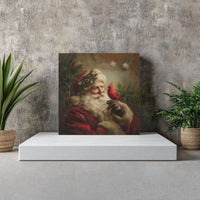 Vintage Christmas Painting Canvas Print, Santa Claus Cardinal Canvas Wall Art, Holiday Wall Decor, Digital Download, Printable Canvas Art