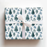 Blue and White Holiday Gift Wrap, Chinoiserie Christmas Wrapping Paper, Porcelain Style Tree Wrapping Paper, Elegant Winter Gift Wrap Roll