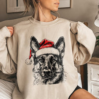 Santa Hat Dog Holiday Crewneck, German Shepherd Christmas Sweatshirt, Festive German Shepherd Xmas Sweater, Dog Lover Present