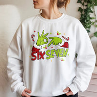 Humorous Green Hand Sign Sweatshirt, Six Seven Christmas Sweatshirt, Meme Holiday Crewneck, Gen Z Xmas Graphic Sweatshirt, Viral Holiday Present