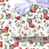 Holly Berry Gift Wrap Roll, Christmas Stocking Wrapping Paper, Holiday Watercolor Xmas Wrapping Paper, Winter Seasonal Gift Wrapping Paper