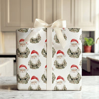 Military Camouflage Gift Wrap, Camo Santa Christmas Wrapping Paper, Patriotic Veteran Holiday Wrapping Paper, Tactical Santa Gift Wrap Roll