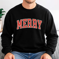 Distressed Varsity Letter Holiday Sweater, Merry Christmas Sweatshirt, Vintage Festive Christmas Crewneck, Comfy Xmas Winter Pullover