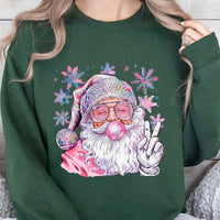 Disco Ball Hat Christmas Sweatshirt, Pink Santa Sweatshirt, Retro Bubble Gum Santa Sweater, Trendy Holiday Crewneck, Present for Teen Girls