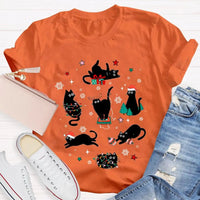 Holiday Cat Snowflakes T-Shirt, Black Cats Christmas Shirt, Adorable Xmas Lights Graphic Tee, Festive Kitty Lover Shirt, Winter Holiday Present