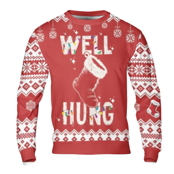 Humorous Rude Holiday Sweatshirt, Well Hung Christmas Stocking Sweatshirt, Naughty Adult Xmas Crewneck Sweatshirt, Dirty Sant