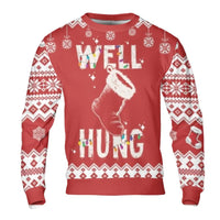 Humorous Rude Holiday Sweatshirt, Well Hung Christmas Stocking Sweatshirt, Naughty Adult Xmas Crewneck Sweatshirt, Dirty Santa Party Sweater