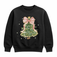 Aesthetic Pink Bow Holiday Crewneck, Coquette Christmas Tree Sweatshirt, Adorable Winter Tree Pullover, Trendy Girly Xmas Present for Her