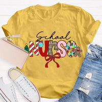 Festive Bow Holiday Nurse Tee, School Nurse Christmas Shirt, Merry Christmas RN T-Shirt, School Healthcare Worker Xmas Present