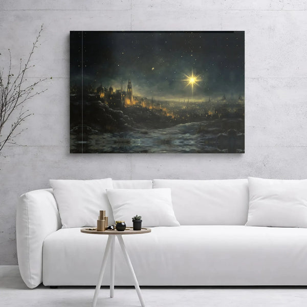 Night Nativity Scene Canvas Print, Star of Bethlehem Canvas Wall Art, Christian Wall Decor, Religious Christmas Decor Canvas 